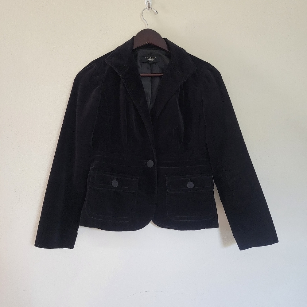 Talbots Black Velvet Business Casual Jacket Size 2p